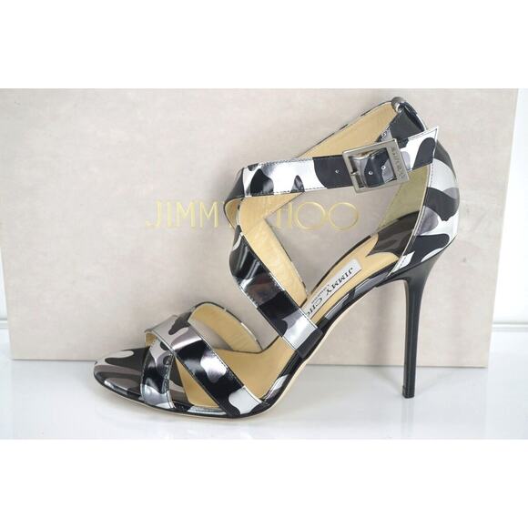 Jimmy Choo Camouflage Metallic Black Lottie Ankle Strap Sandal - Picture 1 of 11